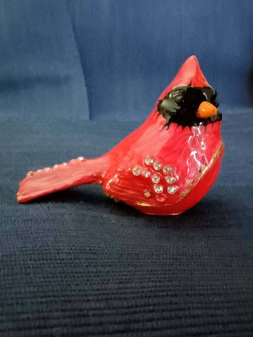 Red Cardinal Bird Jeweled Enameled Trinket Box